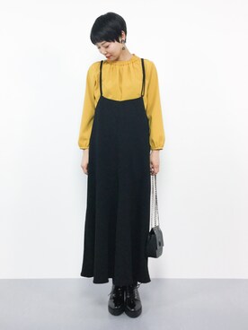 「Pierrot（ピエロ）のアイテム（サロペット/オーバーオール）」を使った、ambiさん（レディース・160cm）の春コーディネート