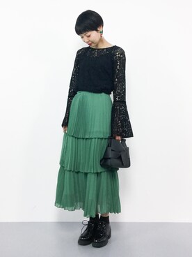 「Ameri（アメリ）のアイテム（スカート）」を使った、ambiさん（レディース・160cm）の春コーディネート