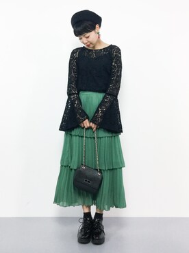 「Ameri（アメリ）のアイテム（スカート）」を使った、ambiさん（レディース・160cm）の春コーディネート