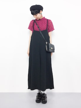「ワインレッド」｜「アイテム（オールインワン・サロペット）」を使った、ambiさん（レディース・160cm）の夏コーディネート