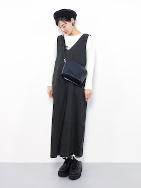 「レトロ」｜「アイテム（つなぎ/オールインワン）」を使った、ambiさん（レディース・160cm）の秋コーディネート