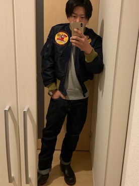 「Buzz Rickson's（バズリクソンズ）のアイテム（その他アウター）」を使った、広哉さん（メンズ・170cm）の冬コーディネート