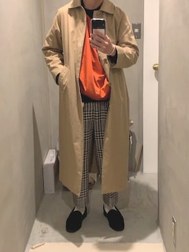 「YAECA」｜「アイテム（ステンカラーコート）」を使った、ysidさん（メンズ・163cm）の冬コーディネート