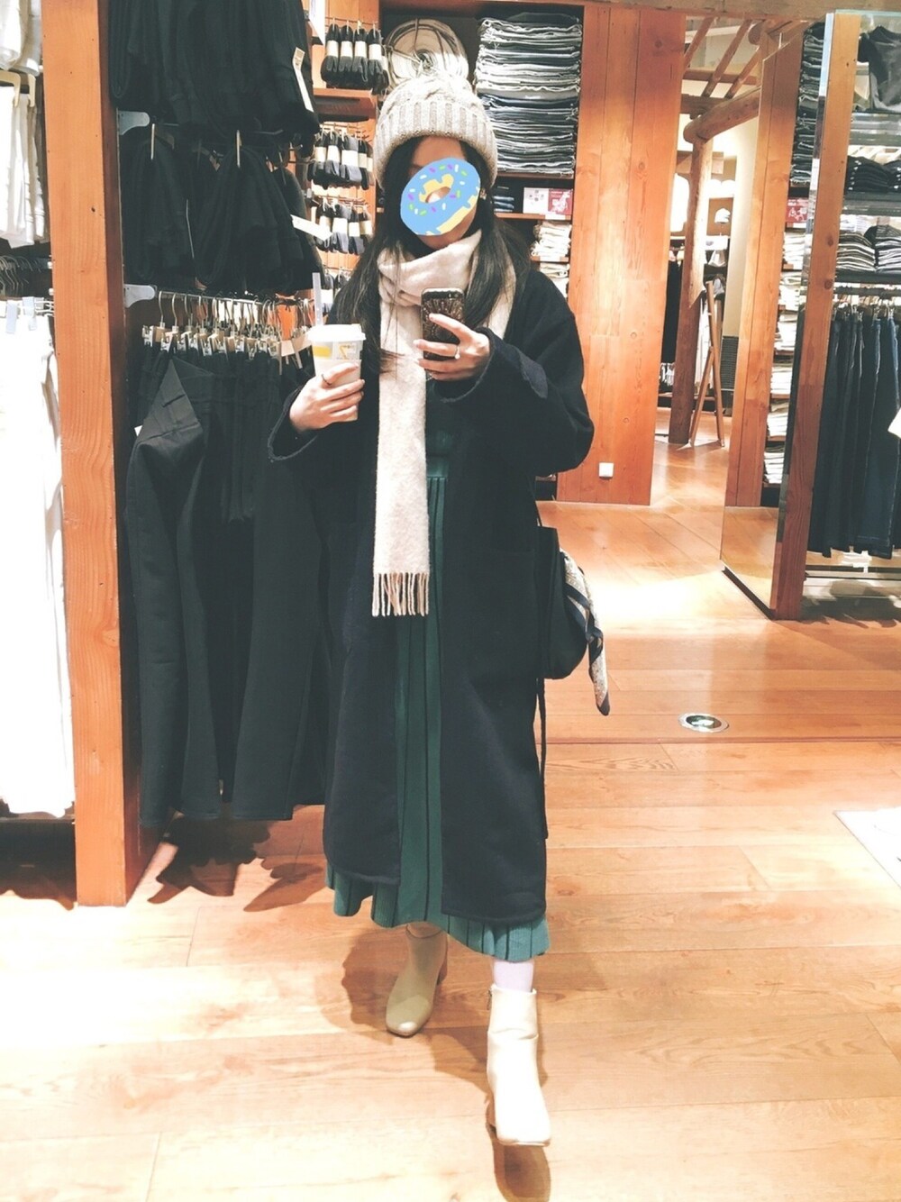 「ootd、大人カジュアル、秋冬コーデ、暗め色、大人コーデ、furfur、EVOL(EVOL)、冬コーデ、低身長、ネイビー」｜「Mila Owenのベルト付接結ロングガウンコート（その他アウター、ブルー系）」を使った、🥘Achernarx🦉さん（レディース・161cm）の秋コーディネートの1枚目の写真