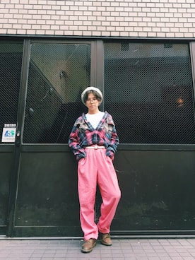 「ビッグシャツ」｜「アイテム（ハンチング/ベレー帽）」を使った、光永さん（レディース・159cm）の秋コーディネート