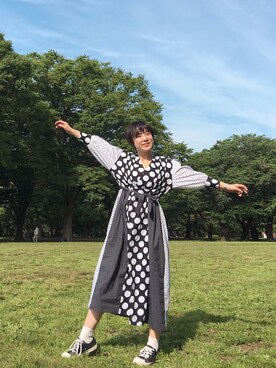 「ドットワンピ」｜「アイテム（アナログ腕時計）」を使った、光永さん（レディース・159cm）の春コーディネート