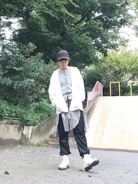 「ジャージーパンツ」｜「アイテム（ワンピース/ドレス）」を使った、光永さん（レディース・159cm）の秋コーディネート