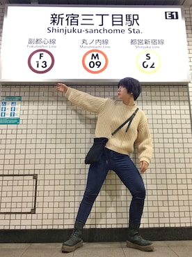 「Made   （メイド）のアイテム」を使った、光永さん（レディース・159cm）の秋コーディネート