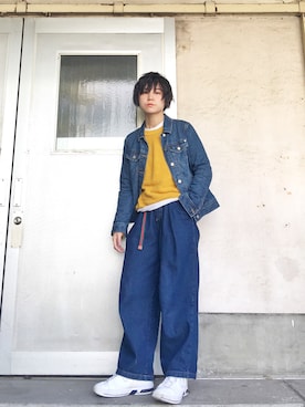 「Guess（ゲス）のアイテム（デニムジャケット）」を使った、光永さん（レディース・159cm）の春コーディネート