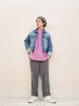 「コンバース ハイカット」｜「アイテム（ハンチング/ベレー帽）」を使った、光永さん（レディース・159cm）の春コーディネート