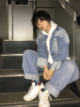「ワッフル」｜「アイテム（デニムジャケット）」を使った、光永さん（レディース・159cm）の春コーディネート