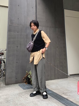 「ビッグシャツ」｜「アイテム（腕時計）」を使った、光永さん（レディース・159cm）の秋コーディネート