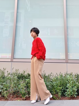 「ジャージーパンツ」｜「アイテム（ブーツ）」を使った、光永さん（レディース・159cm）の冬コーディネート