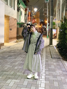 「リブタートルネック」｜「アイテム（ジャケット/アウター）」を使った、光永さん（レディース・159cm）の春コーディネート