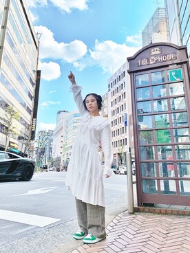 「ellesse（エレッセ）のアイテム（シューズ）」を使った、光永さん（レディース・159cm）の春コーディネート