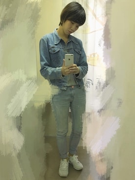 「no brand（ノーブランド）のアイテム（デニムパンツ、ブルー系）」を使った、chiさん（レディース・163cm）の秋コーディネート