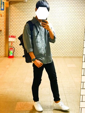 「アイテム（バックパック/リュック、ブルー系）」を使った、muroさん（メンズ・172cm）の夏コーディネート