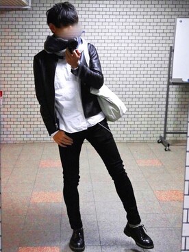 「Lui's（ルイス）のアイテム（ライダースジャケット）」を使った、muroさん（メンズ・172cm）の冬コーディネート