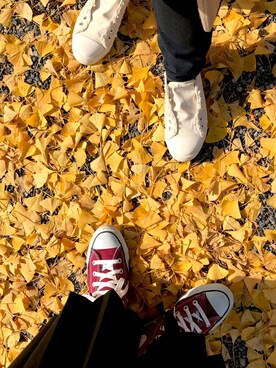 「CONVERSE（コンバース）のアイテム（スニーカー、レッド系）」を使った、marrrinさん（レディース・153cm）の冬コーディネート