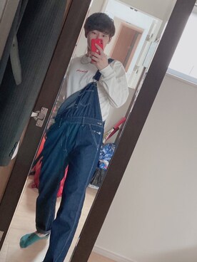 「８(eight)（エイト）のアイテム（オールインワン・サロペット）」を使った、おりっちさん（メンズ・175cm）の秋コーディネート