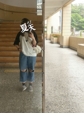 「KEEN（キーン）のアイテム（スリッポン）」を使った、楊さん（レディース・157cm）の春コーディネート