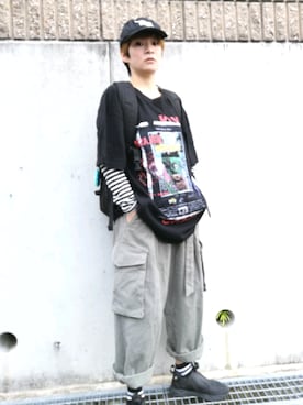 「RIPNDIP（リップンディップ）のアイテム（帽子）」を使った、すいさん（レディース・154cm）の春コーディネート