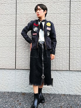 「バンダナ」｜「アイテム（ブルゾン）」を使った、すいさん（レディース・154cm）の秋コーディネート