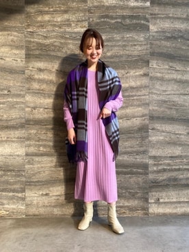 「Joshua Ellis（ジョシュアエリス）の一部別注＜Joshua Ellis（ジョシュア エリス）＞BLACKWATCH ストール†◆（ストール/ショール）」を使った、山崎　亜也里さん（レディース・165cm）の冬コーディネート