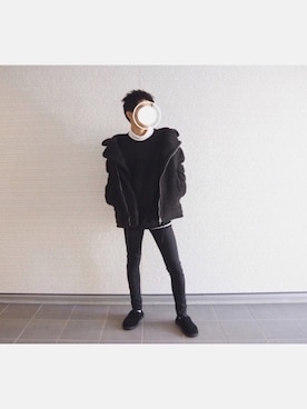「UGG」｜「アイテム（ライダースジャケット）」を使った、RYONさん（メンズ・179cm）の冬コーディネート