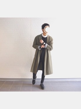 「カーキアウター」｜「アイテム（その他アウター）」を使った、RYONさん（メンズ・178cm）の冬コーディネート
