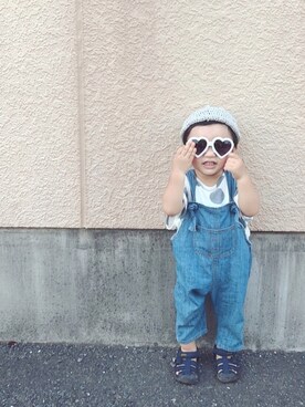 「Wrangler（ラングラー）のアイテム（オールインワン・サロペット）」を使った、_____itsu◡̈さん（キッズ・80cm）の夏コーディネート