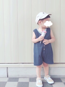 「アイテム（オールインワン・サロペット）」を使った、_____itsu◡̈さん（キッズ・90cm）の夏コーディネート