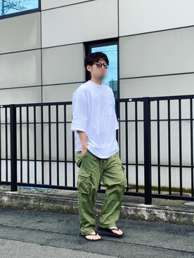 「Goodwear（グッドウェア）のGood wear グッドウェア SUPER BIGシルエット　ポケットTシャツ 2W7-2501（Tシャツ/カットソー）」を使った、ねつなおやさん（メンズ・172cm）の夏コーディネート