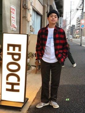 「SON OF THE CHEESE（サノバチーズ）のアイテム（帽子）」を使った、へいそうたさん（メンズ・178cm）の冬コーディネート