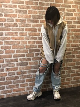 「WHITELAND（ホワイトランド）のWHITELAND/ホワイトランド/CARGO VEST（ベスト）」を使った、マツモトさん（レディース・161cm）の春コーディネート