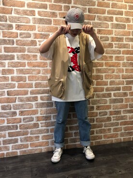 「WHITELAND（ホワイトランド）のWHITELAND/ホワイトランド/CARGO VEST（ベスト）」を使った、マツモトさん（レディース・161cm）の春コーディネート
