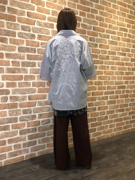 「DANKE SCHON（ダンケシェーン）のDankeSchone/ダンケシェーン/Stripe Albert S/S SHIRTS(ショートスリーブシャツ)（シャツ/ブラウス）」を使った、マツモトさん（レディース・161cm）の夏コーディネート