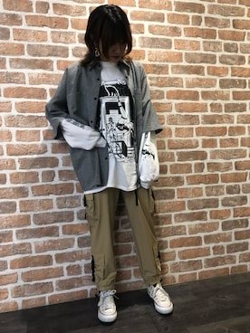 「FLAGSTUFF（フラグスタフ）のアイテム」を使った、マツモトさん（レディース・161cm）の夏コーディネート