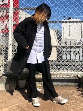 「ステッチ」｜「アイテム（ステンカラーコート）」を使った、マツモトさん（レディース・161cm）の春コーディネート