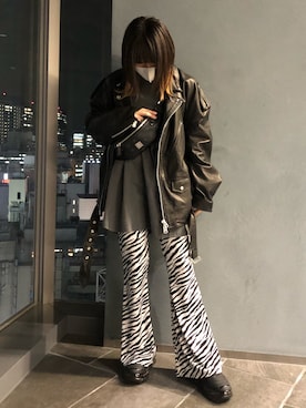 「Danke schon」｜「アイテム（ライダースジャケット）」を使った、マツモトさん（レディース・161cm）の秋コーディネート