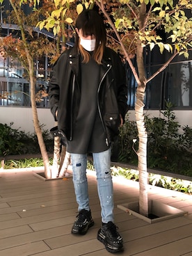 「Danke schon」｜「アイテム（ライダースジャケット）」を使った、マツモトさん（レディース・161cm）の冬コーディネート