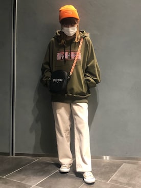 「thisisneverthat（ディスイズネバーザット）のアイテム（帽子）」を使った、マツモトさん（レディース・161cm）の冬コーディネート