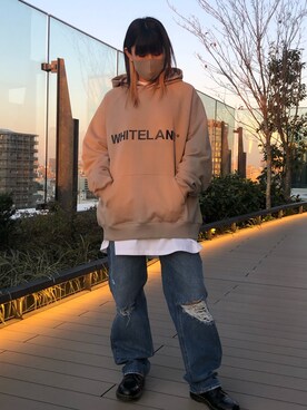 「WHITELAND（ホワイトランド）のWHITELAND/ホワイトランド/プリントパーカー（パーカー）」を使った、マツモトさん（レディース・161cm）の冬コーディネート