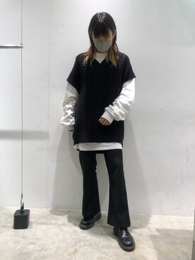 「DANKE SCHON（ダンケシェーン）のDankeSchon/ダンケシェーン/ケーブルニットベスト（ベスト）」を使った、マツモトさん（レディース・161cm）の冬コーディネート