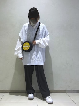 「DANKE SCHON（ダンケシェーン）のDankeSchon/ダンケシェーン/ケーブルニットベスト（ベスト）」を使った、マツモトさん（レディース・161cm）の春コーディネート