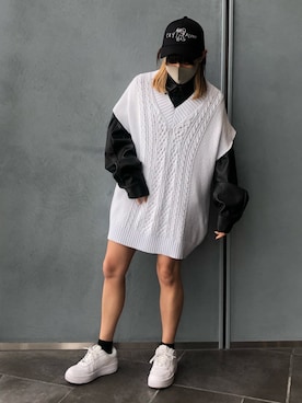 「DANKE SCHON（ダンケシェーン）のDankeSchon/ダンケシェーン/ケーブルニットベスト（ベスト）」を使った、マツモトさん（レディース・161cm）の春コーディネート