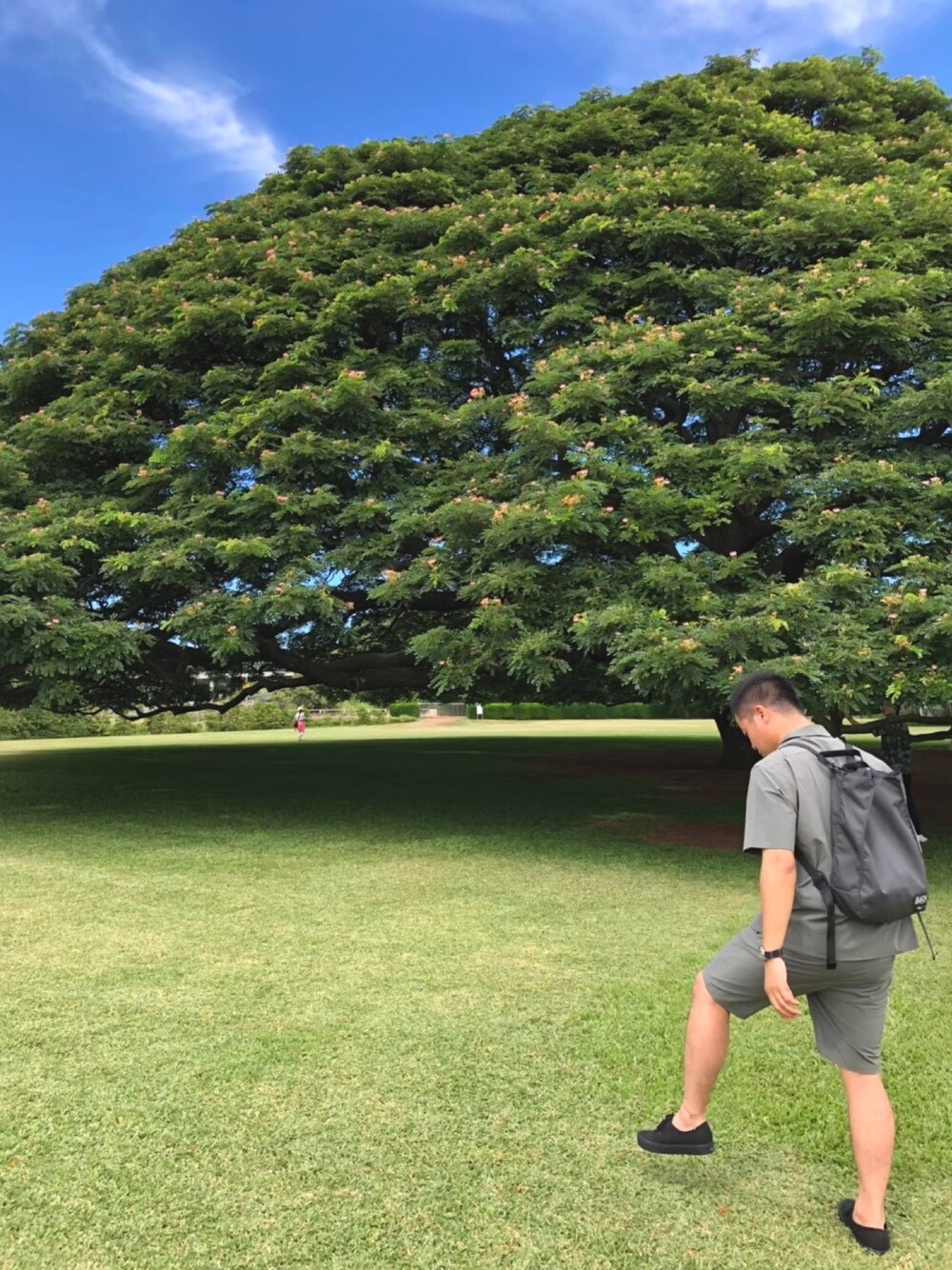 「hawaii、セットアップ、旅行コーデ、現地のガイドみたい」｜「bachの【BACH/バッハ】COVE12（バックパック/リュック、グレー系）」を使った、chedaaさん（メンズ・175cm）の夏コーディネートの1枚目の写真
