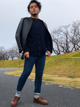 「LIDNM（リドム）のアイテム（ノーカラージャケット）」を使った、YsKさん（メンズ・165cm）の冬コーディネート