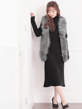 「ロングニット」｜「アイテム（その他アウター）」を使った、Retica(レティカ)さん（レディース・160cm）の冬コーディネート