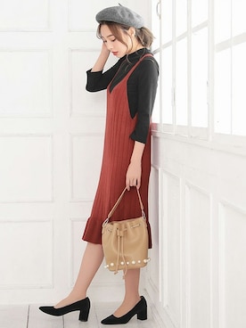 「キャミワンピース」｜「アイテム（帽子）」を使った、Retica(レティカ)さん（レディース・160cm）の冬コーディネート